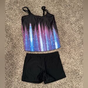 Black and Multicolor Tankini Set